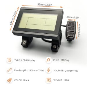 HUDAMZKY Ebike LCD Display Meter KT-LCD3 24V 36V 48V 52V Electric Bike Conversion Kit Display for KT Controller (LCD3 SM Plug)