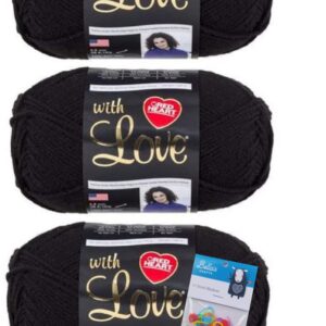 Red Heart Yarn Red Heart with Love Yarn - Black - 6 Oz - Medium 4 Gauge - 3 Pack Bundle with Bella Crafts Stitch Markers