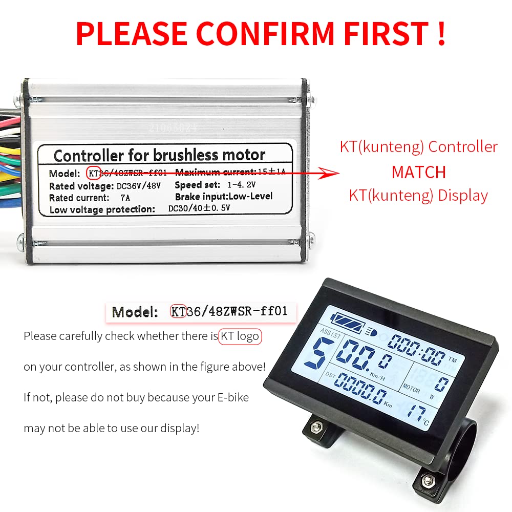 HUDAMZKY Ebike LCD Display Meter KT-LCD3 24V 36V 48V 52V Electric Bike Conversion Kit Display for KT Controller (LCD3 SM Plug)