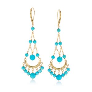 ross-simons turquoise chandelier earrings in 14kt yellow gold