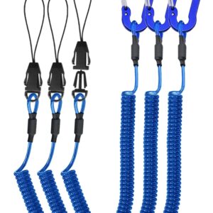 Lix&Rix Stretch Spiral Coil Cord Lanyards for Fishing Equipment Rangefinder Tool Tether Hunting Pliers Case Leash, Blue 3pcs