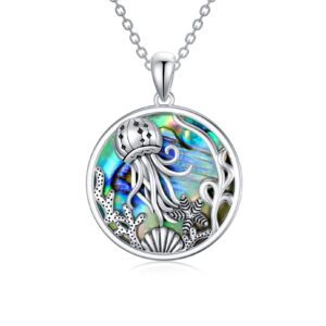 lonago jellyfish necklace 925 sterling silver pendant abalone shell ocean animal jewelry gift for women mom