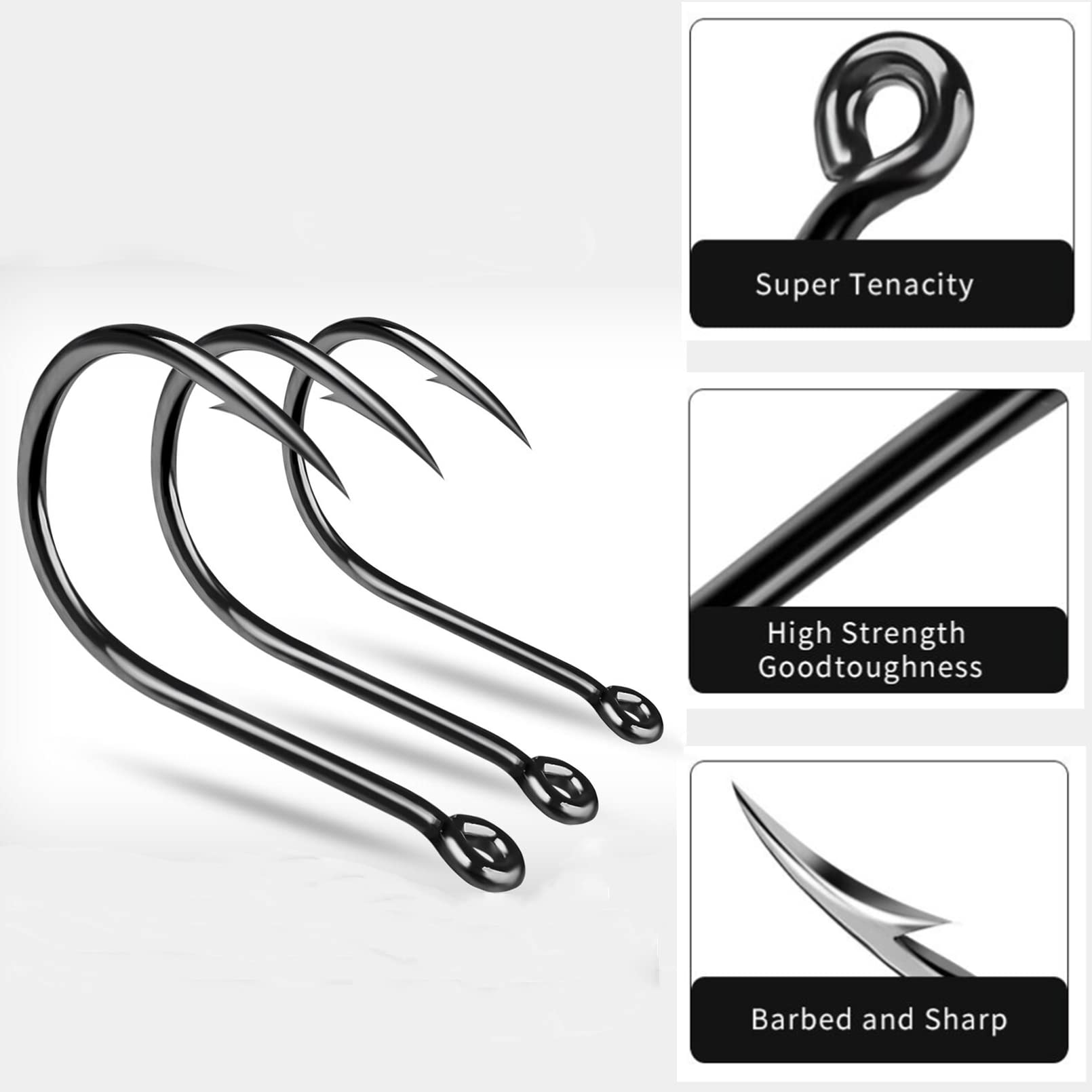 DAMIDEL 300Pcs/Box （22# ...15# 10# Fishing Hook, Forged Steel/Barded Design, 8 Sizes Universal Octopus Fishing Hooks Set， Sharp/High Carbon/Hook Eye, Suitable Sizes in Freshwater Saltwater