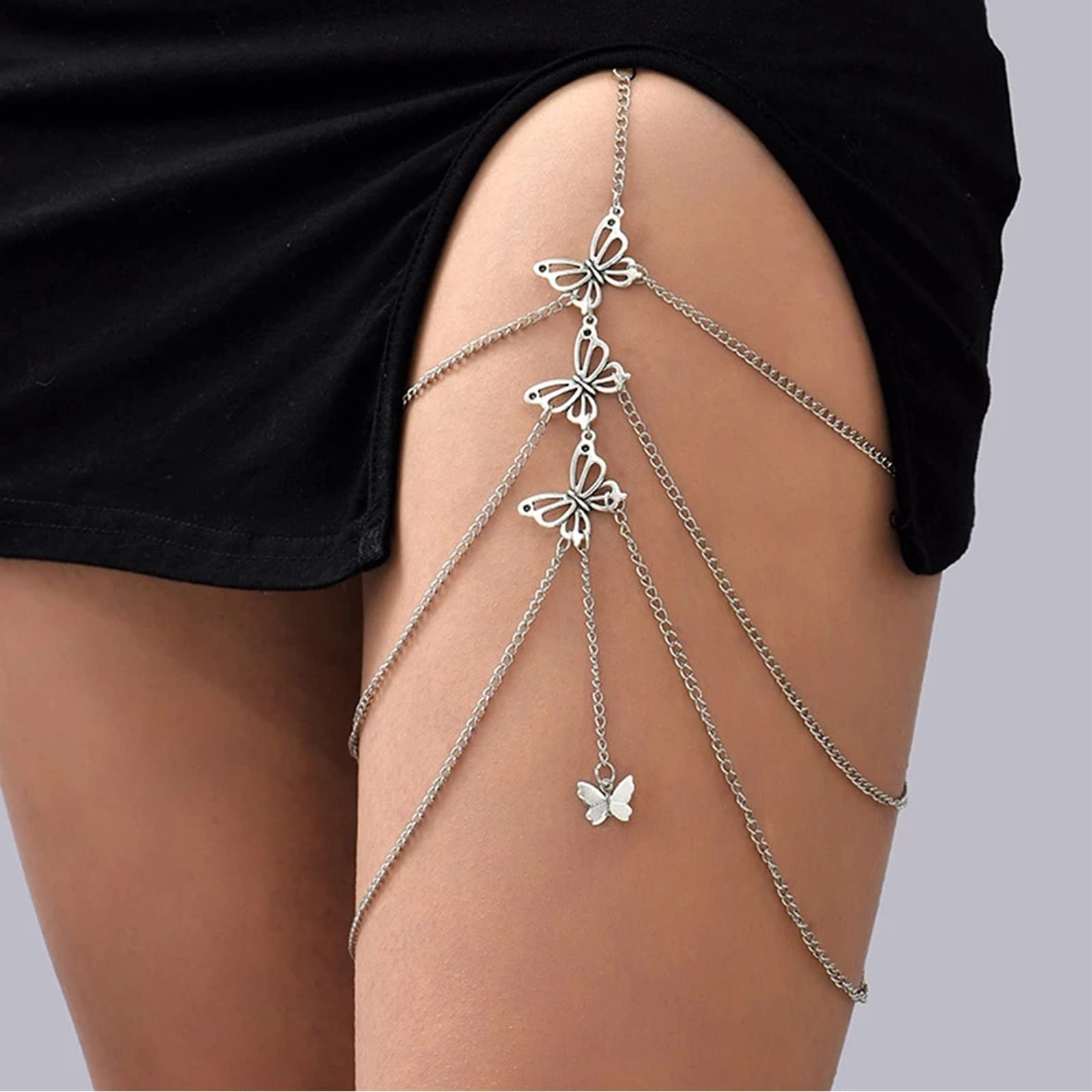 Body Chain Jewelry for Women Snake Thigh Chain Rave Thigh Garter Belt Leg Chain Body Jewelry Summer Beach Surfer Jewelry（Thigh Chain-Butterfly）