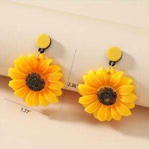 Sunflower Earrings for Women 3D Sunflower Daisy Flower Drop Dangle Earrings Bohemian Sunflower Statement Earrings Jewelry