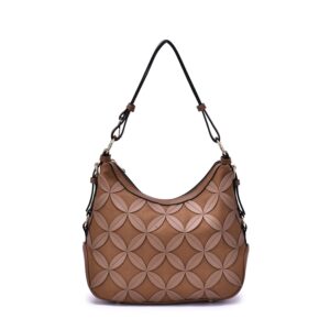 Mellow World Iga Rococo Style Hobo Bag for Women Leaf Pattern with Adjustable Shoulder Strap Cappuccino