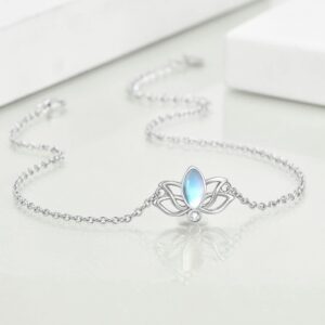 YFN Lotus Bracelets Sterling Silver Moonstone Lotus Flower Adjustable Bracelet Yoga Jewelry Gifts for Women