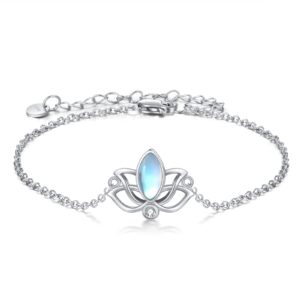 yfn lotus bracelets sterling silver moonstone lotus flower adjustable bracelet yoga jewelry gifts for women