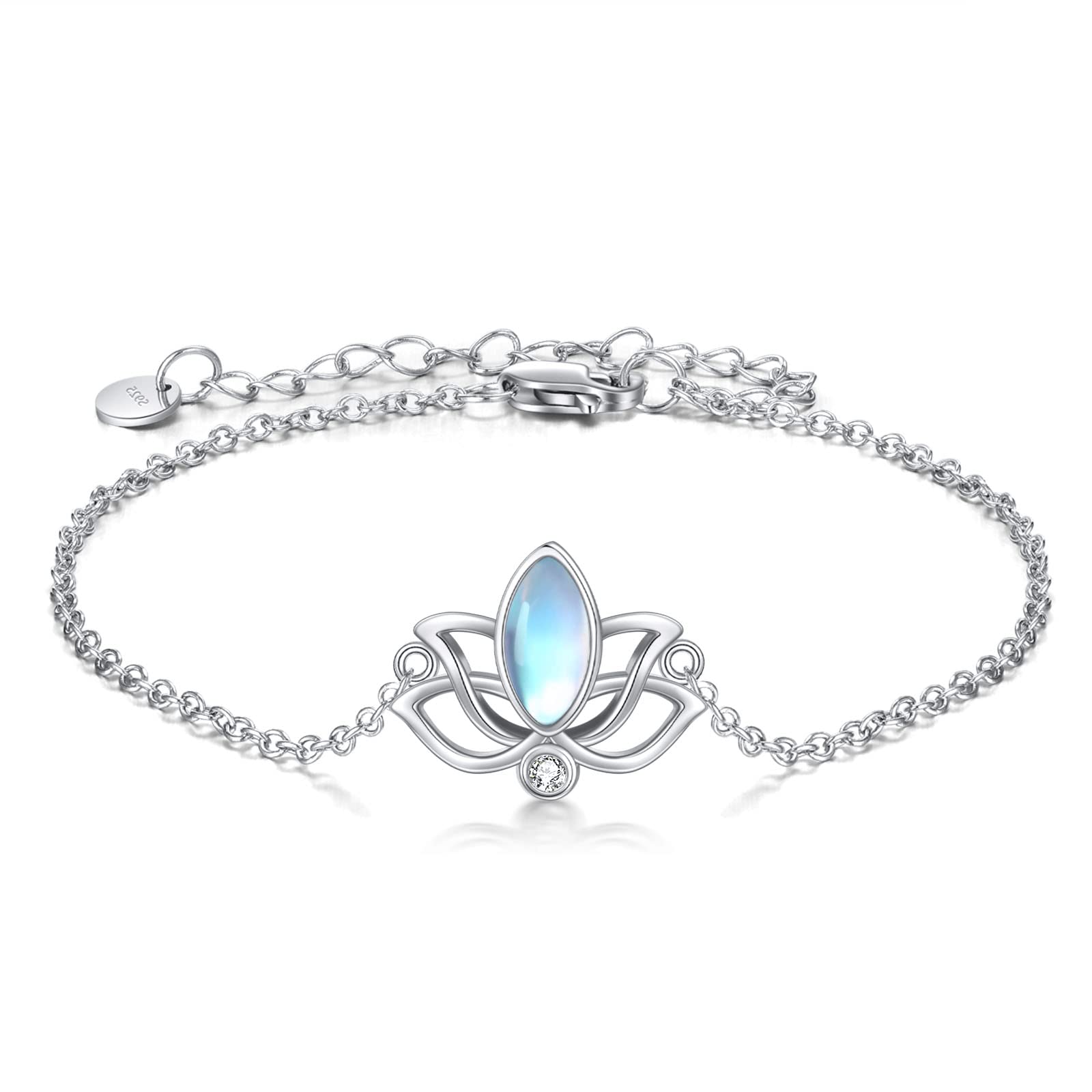 YFN Lotus Bracelets Sterling Silver Moonstone Lotus Flower Adjustable Bracelet Yoga Jewelry Gifts for Women