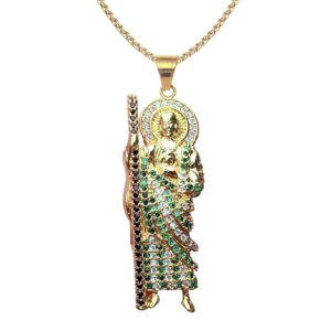 18K Gold Plated Saint Jude Necklace, 24In San Judas Tadeo Pendant Necklace (ST-1)