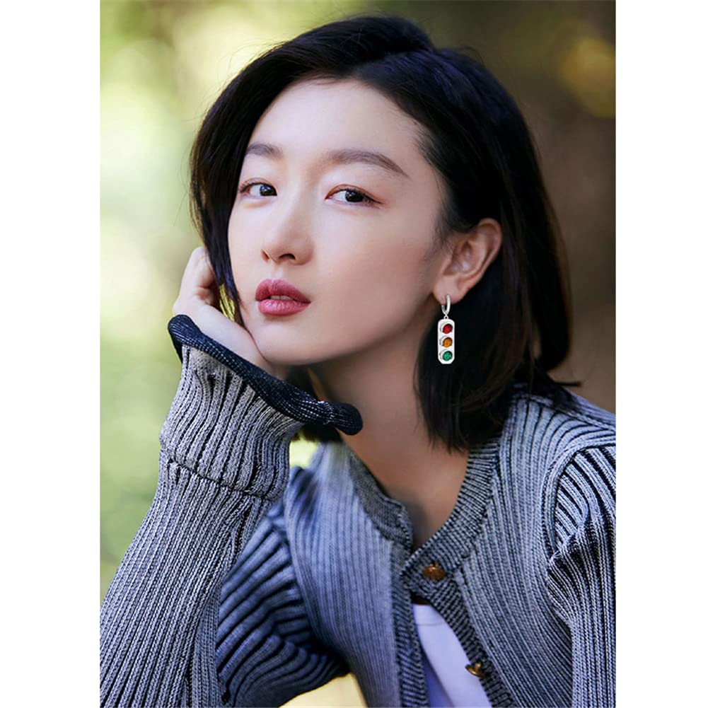 ANXIN Unique Personality Creative Traffic Light Drop Dangle Earrings Simple Fashionable Geometric Color Traffic Light Earrings Jewelry Gifts For Women (RED Creative Traffic Earrings)