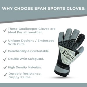 EFAH SPORTS Soccer Goalkeeper Gloves for Kids Boys Children Youth Football Goalie Gloves with Fingersave and Double Wrist Protection Strong Grip Palms (Size 5 Suitable for 9 to 12 Years Old, Grey)