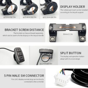 HUDAMZKY Ebike LCD Display Meter KT-LCD3 24V 36V 48V 52V Electric Bike Conversion Kit Display for KT Controller (LCD3 SM Plug)