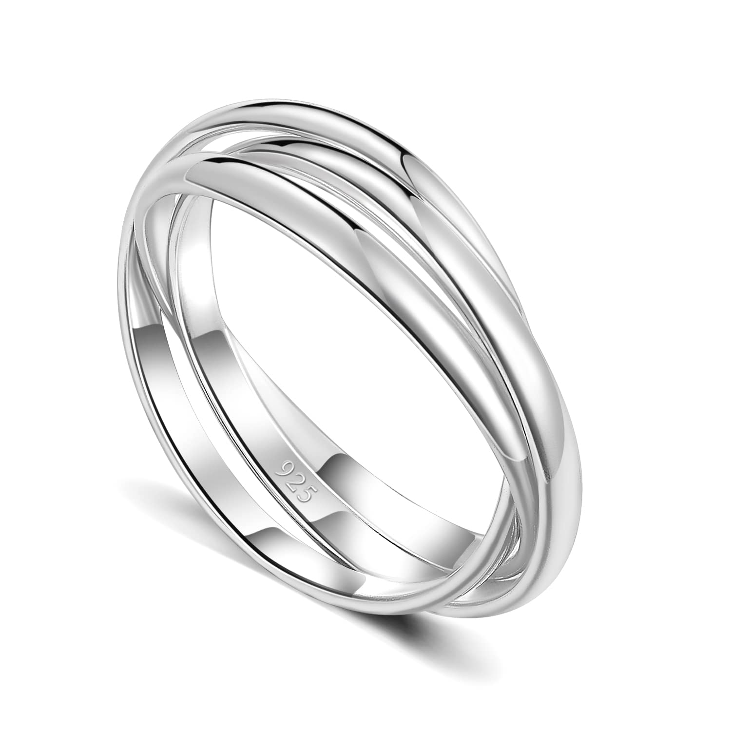 MINDDHA Sterling Silver Interlocking Ring for Women - 925 Trinity Rolling Ring - Handmade Dainty Stackable Jewelry - Ideal Gift for Anniversary, Birthday, Special Occasions - 2mm 3mm Bands, Size 8