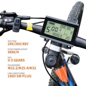 HUDAMZKY Ebike LCD Display Meter KT-LCD3 24V 36V 48V 52V Electric Bike Conversion Kit Display for KT Controller (LCD3 SM Plug)