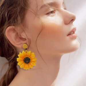 Sunflower Earrings for Women 3D Sunflower Daisy Flower Drop Dangle Earrings Bohemian Sunflower Statement Earrings Jewelry