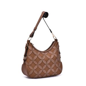 Mellow World Iga Rococo Style Hobo Bag for Women Leaf Pattern with Adjustable Shoulder Strap Cappuccino