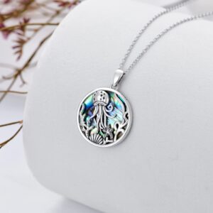 LONAGO Jellyfish Necklace 925 Sterling Silver Pendant Abalone Shell Ocean Animal Jewelry Gift for Women Mom