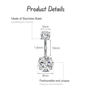 FECTAS 14g Belly Button Rings Surgical Steel CZ Petite Navel Ring for Women Body Piercing Jewelry Petite select Barbell Len 6mm 8mm 10mm 12mm Silver