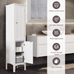 Giantex Storage Cabinet Bathroom High Cabinet with 5 Tier Storage Shelves, Freestanding Slim Cabinet, Tall Organizer for Kitchen, Living Room, Linen Tower Narrow Floor Cabinet (White)