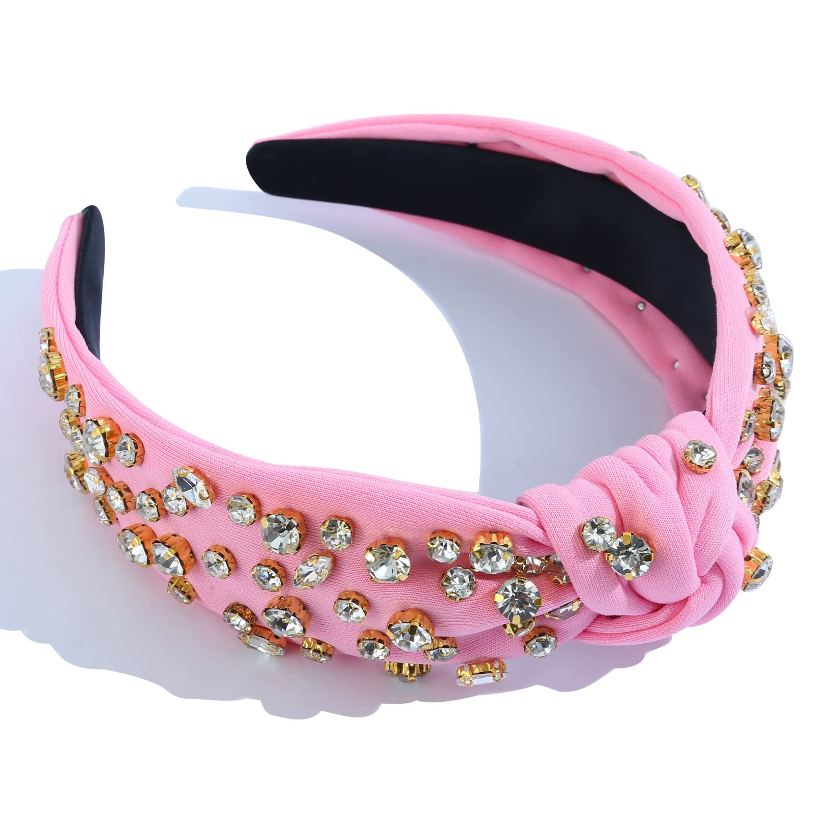 FEDANS Women Knotted Jeweled Pink Headband Rhinestone Crystal Embellished Mixed Top Hairband ladies Twist Nylon Hair accessories for Girls