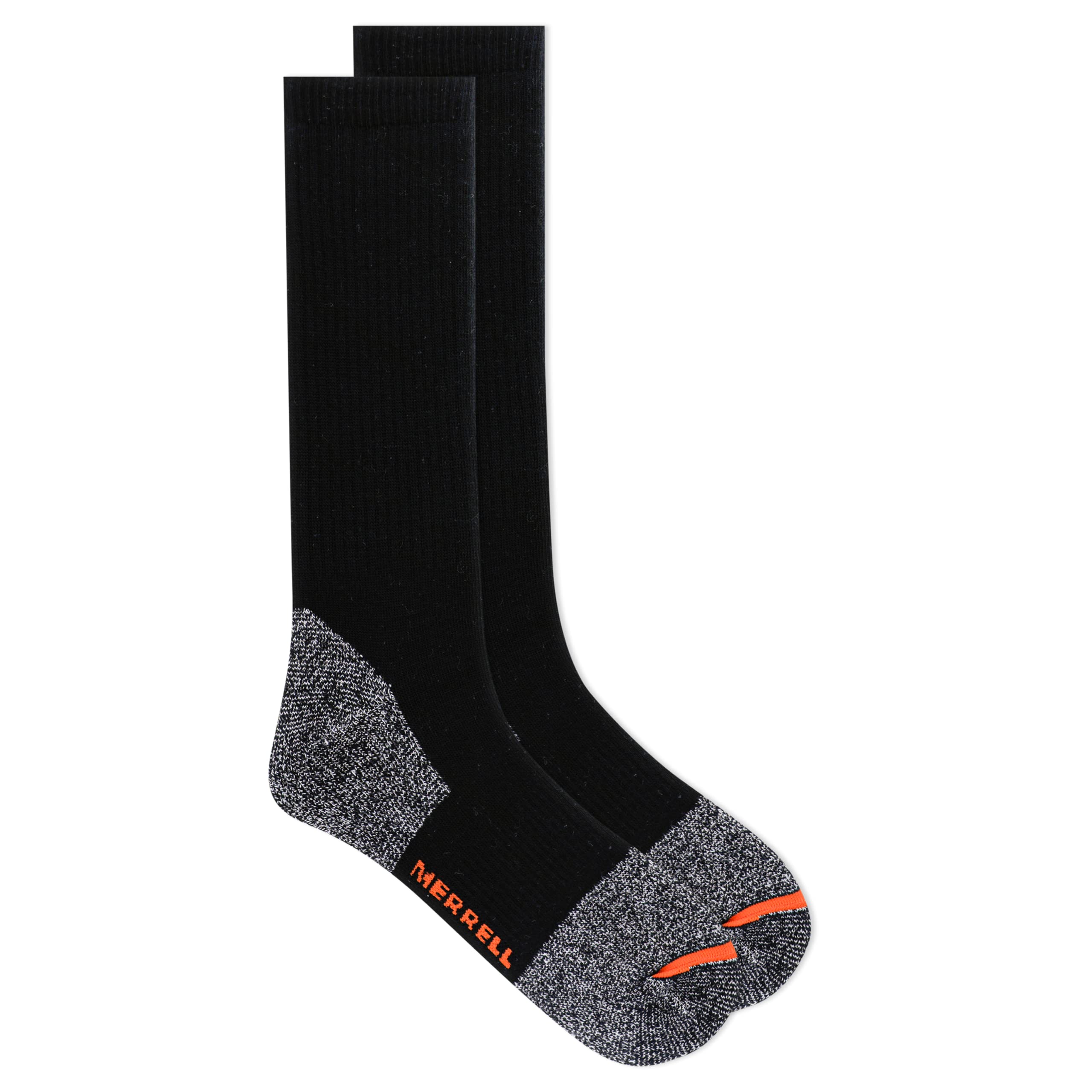 Merrell Unisex-Adult's Cotton Safety Work Socks-2 Pair Pack-Breathable Arch Support and Blister Prevention, Crew-Black, L/XL (Men's 12.5-15 / Women's 14+)