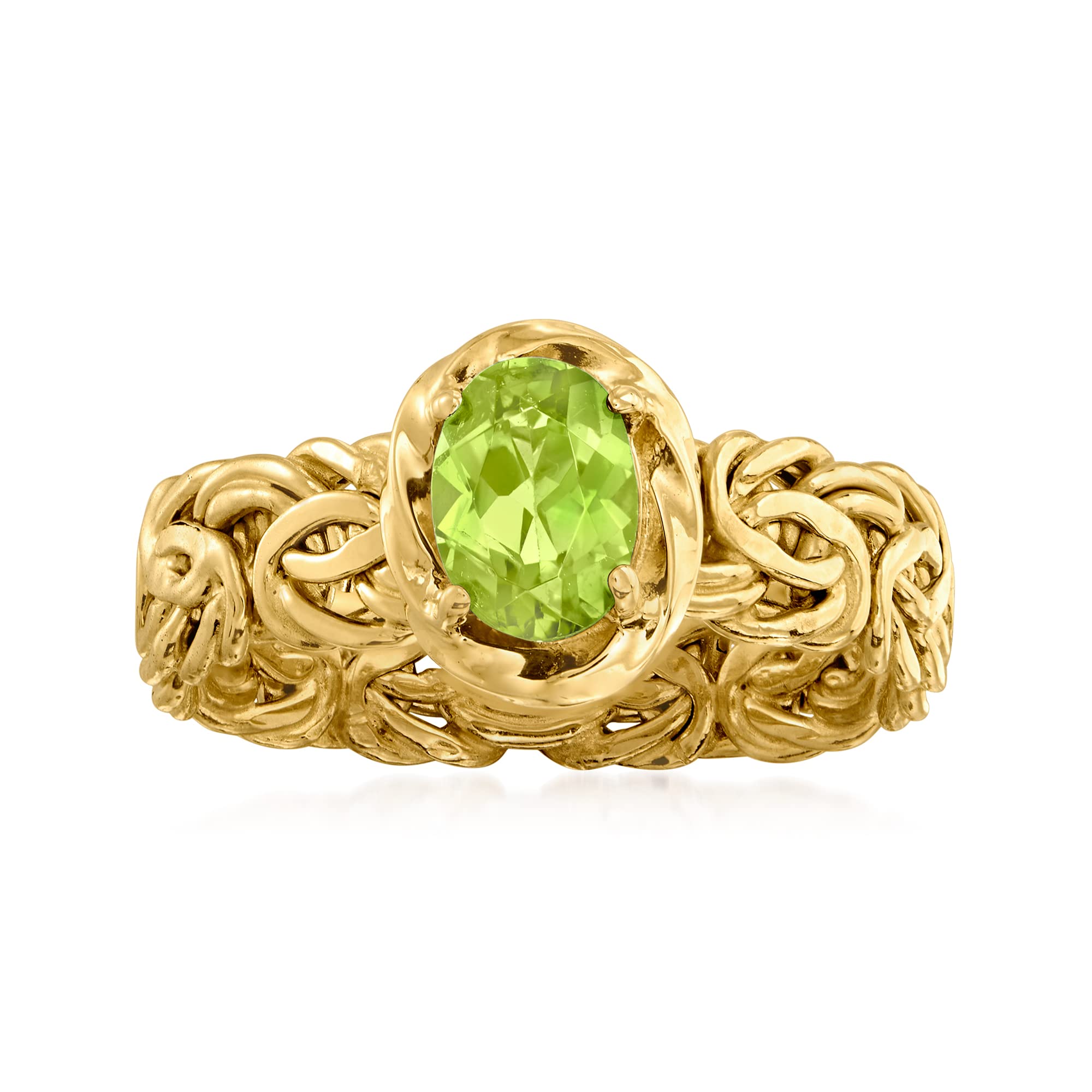 Ross-Simons 0.80 Carat Peridot Byzantine Ring in 18kt Gold Over Sterling. Size 7