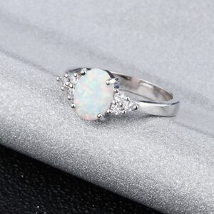 U-M White Gold Rings for Women Simulated Opal with Diamond Accent Womens Ring Fashion Engagement Bride Bridesmaid Jewelry Accessories Festive Birthday Party Favors Deft and Attractive