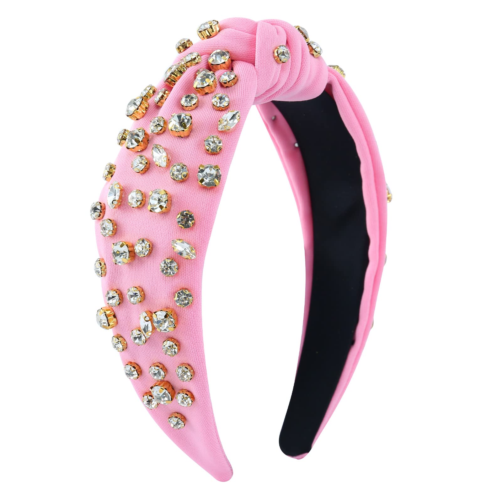 FEDANS Women Knotted Jeweled Pink Headband Rhinestone Crystal Embellished Mixed Top Hairband ladies Twist Nylon Hair accessories for Girls