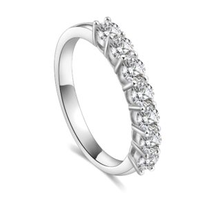 Kolmnurk Moissanite Wedding Band 7-Stone Eternity Ring for Women D Color VVS1 Lab Created Diamond Engagement Ring 925 Sterling Silver Stackable Ring size 5-15