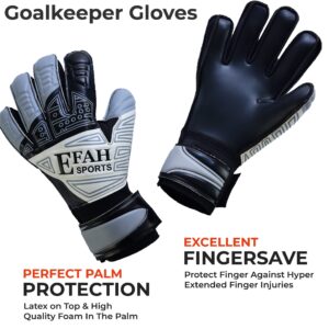 EFAH SPORTS Soccer Goalkeeper Gloves for Kids Boys Children Youth Football Goalie Gloves with Fingersave and Double Wrist Protection Strong Grip Palms (Size 4 suitable for 6 to 9 years old, Grey)