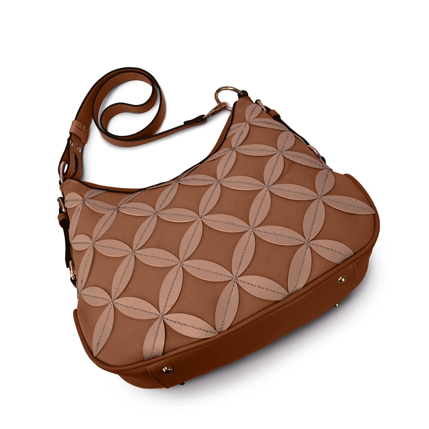 Mellow World Iga Rococo Style Hobo Bag for Women Leaf Pattern with Adjustable Shoulder Strap Cappuccino