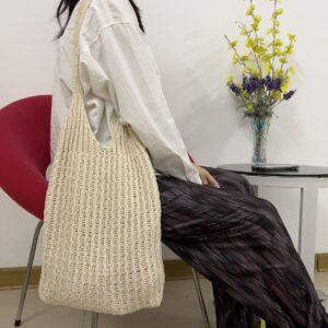 Hobo bag for women contrast color large capacity tote bag shoulder bag women's trendy knitted bag(Apricot)