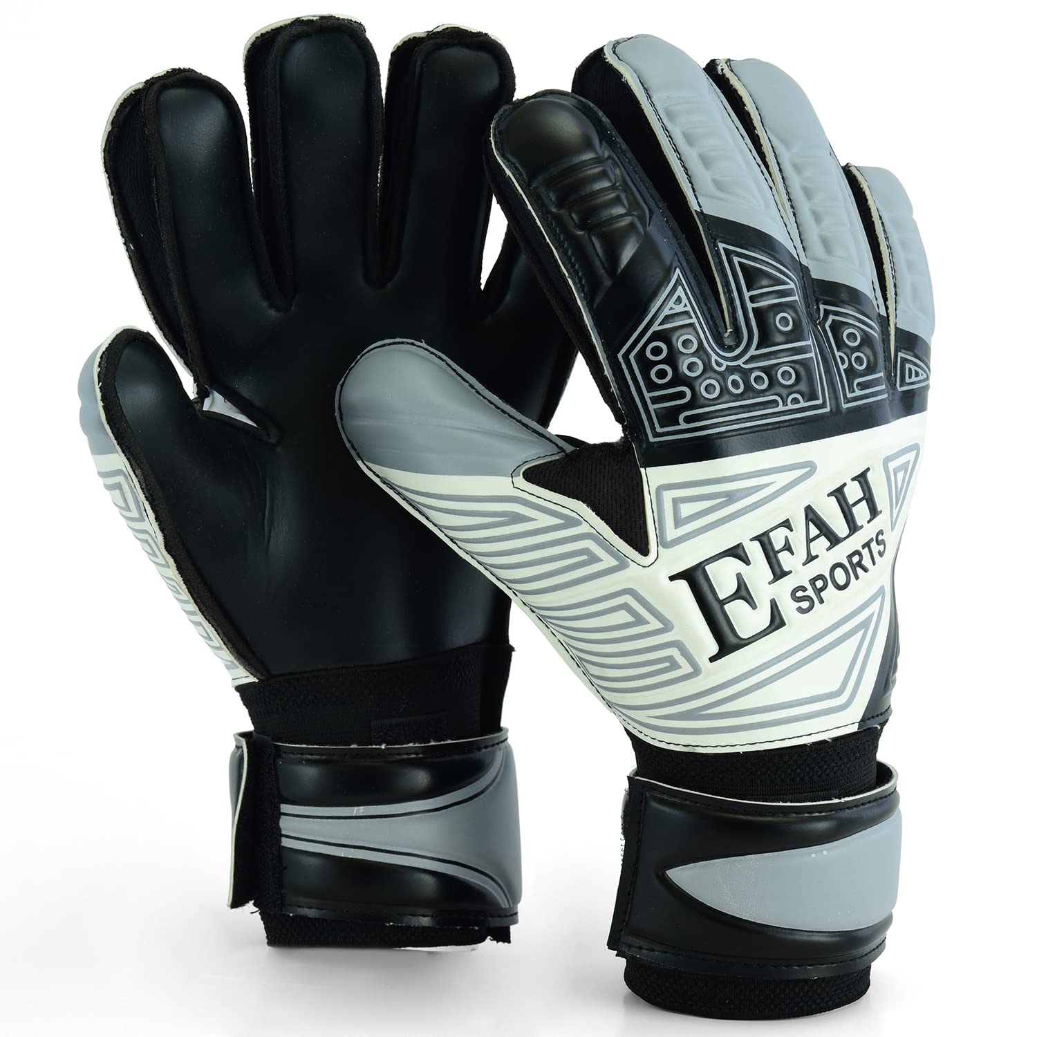 EFAH SPORTS Soccer Goalkeeper Gloves for Kids Boys Children Youth Football Goalie Gloves with Fingersave and Double Wrist Protection Strong Grip Palms (Size 5 Suitable for 9 to 12 Years Old, Grey)