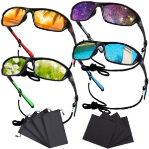 Flutesan 4 Pcs Polarized Sunglasses Men Women Sport Protection UV 400 Glasses for Fishing Driving Cycling Running Hiking(Lovely Color)