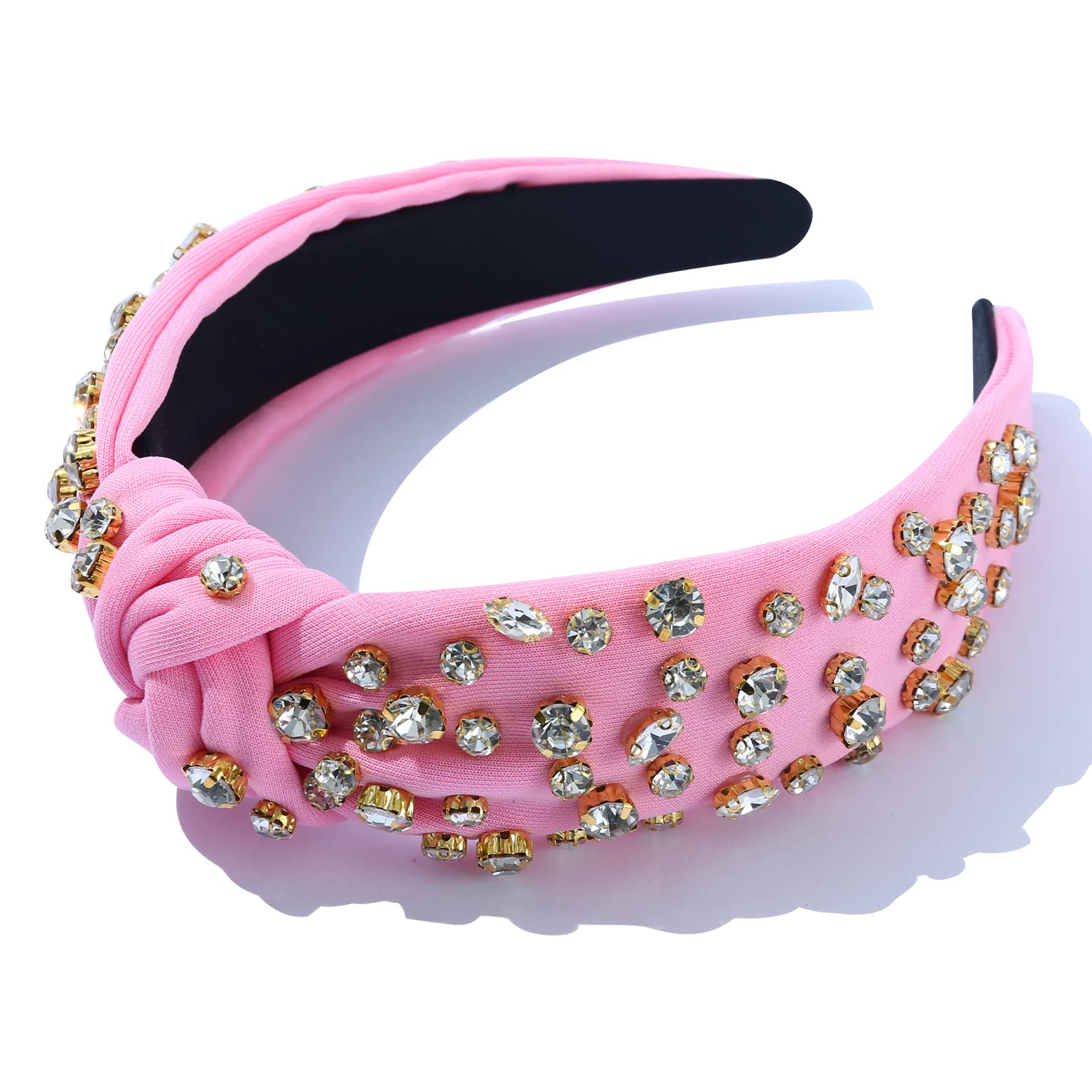 FEDANS Women Knotted Jeweled Pink Headband Rhinestone Crystal Embellished Mixed Top Hairband ladies Twist Nylon Hair accessories for Girls