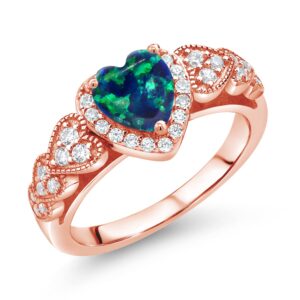 gem stone king 18k rose gold plated silver ring heart shape simulated opal and moissanite (0.93 cttw) (size 7)