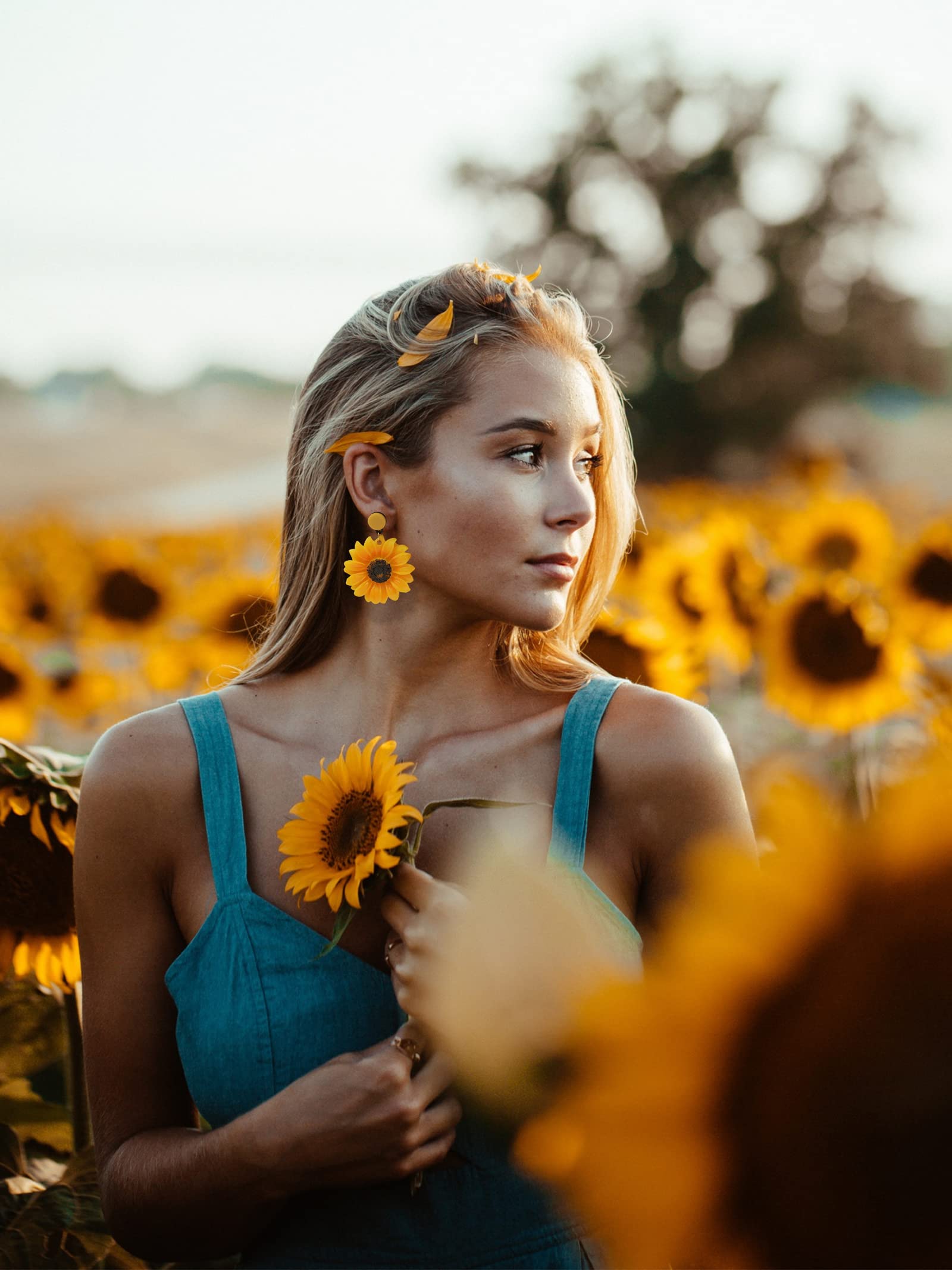 Sunflower Earrings for Women 3D Sunflower Daisy Flower Drop Dangle Earrings Bohemian Sunflower Statement Earrings Jewelry