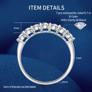 Kolmnurk Moissanite Wedding Band 7-Stone Eternity Ring for Women D Color VVS1 Lab Created Diamond Engagement Ring 925 Sterling Silver Stackable Ring size 5-16