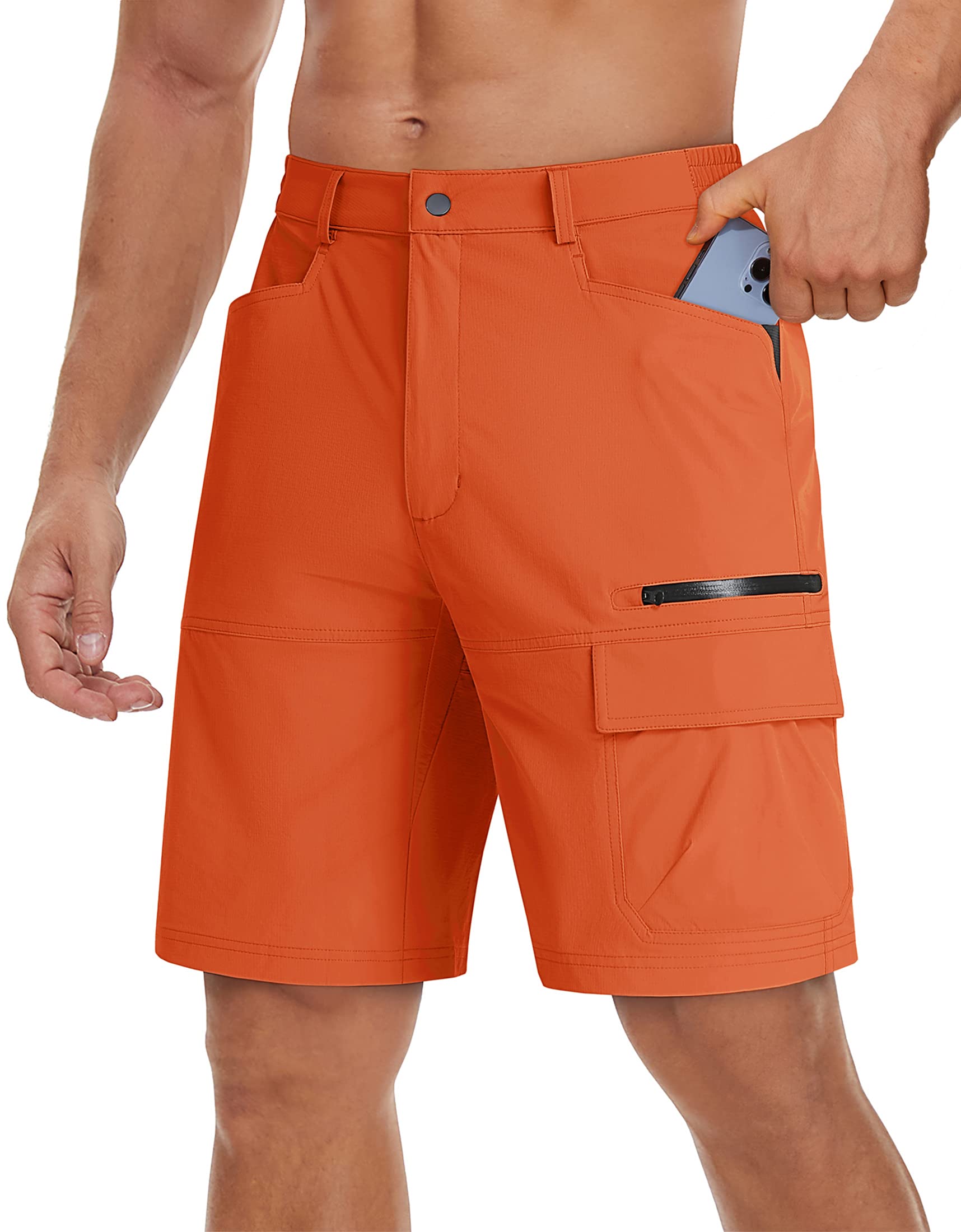 TACVASEN Mens 10" Ligtweight Hiking Outdoor Shorts Quick Dry Casual Breathable Fishing Dress Cargo Summer Shorts Orange, 34