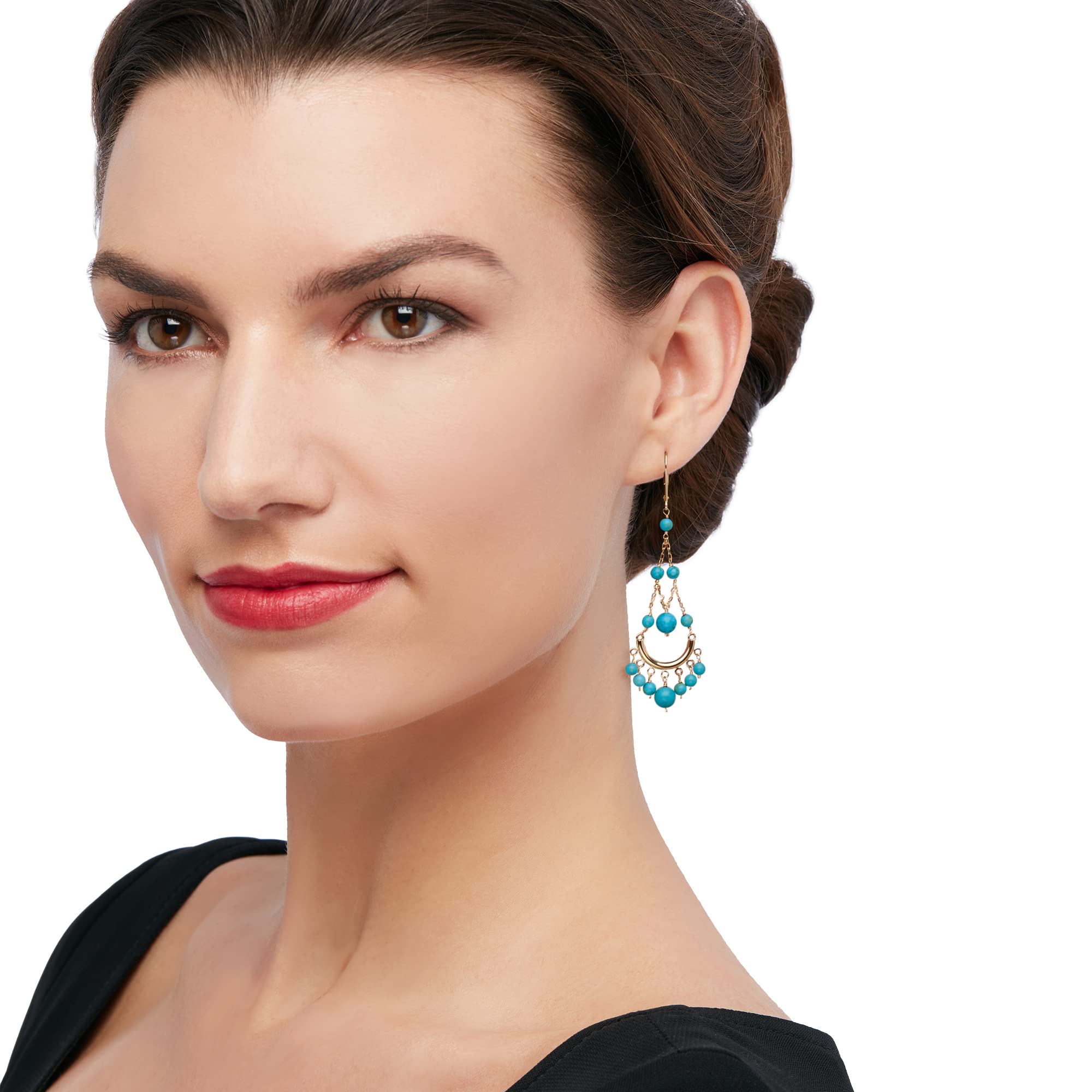 Ross-Simons Turquoise Chandelier Earrings in 14kt Yellow Gold