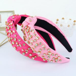 FEDANS Women Knotted Jeweled Pink Headband Rhinestone Crystal Embellished Mixed Top Hairband ladies Twist Nylon Hair accessories for Girls