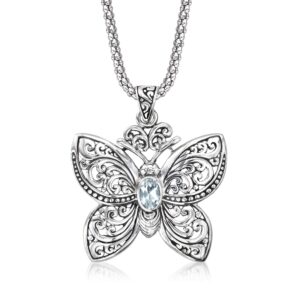 ross-simons 0.50 carat sky blue topaz bali-style butterfly pendant necklace in sterling silver. 18 inches