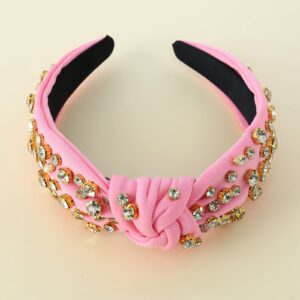 FEDANS Women Knotted Jeweled Pink Headband Rhinestone Crystal Embellished Mixed Top Hairband ladies Twist Nylon Hair accessories for Girls