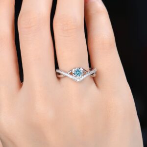 STARCHENIE Women Ring,Sterling Silver Promise Infinity Ring for Women size7 Aquamarine color