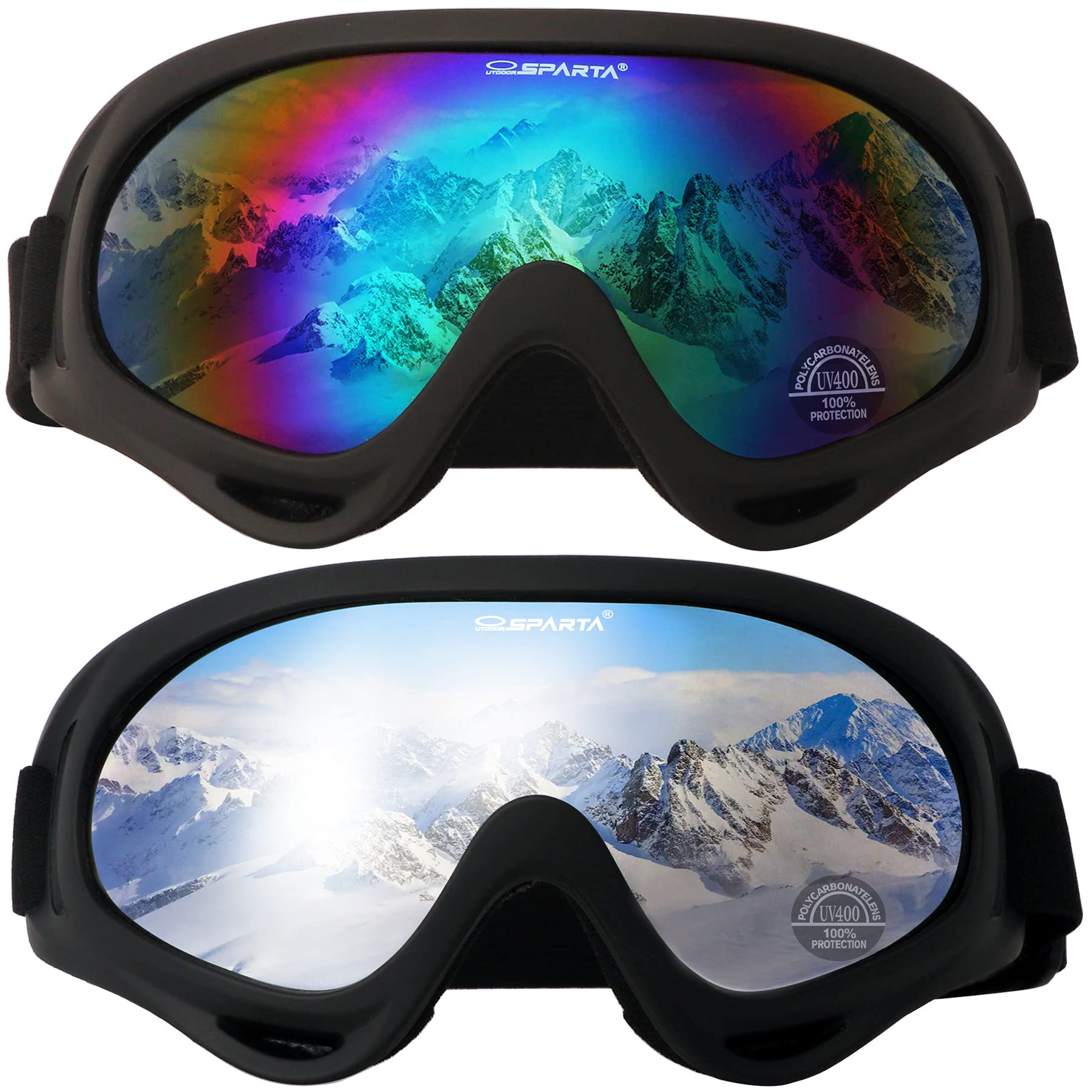 OUTDOOR SPARTA Ski Goggles (1. Black Frame, Multiple Color Lens; Black Frame, Silver Coated Lens)