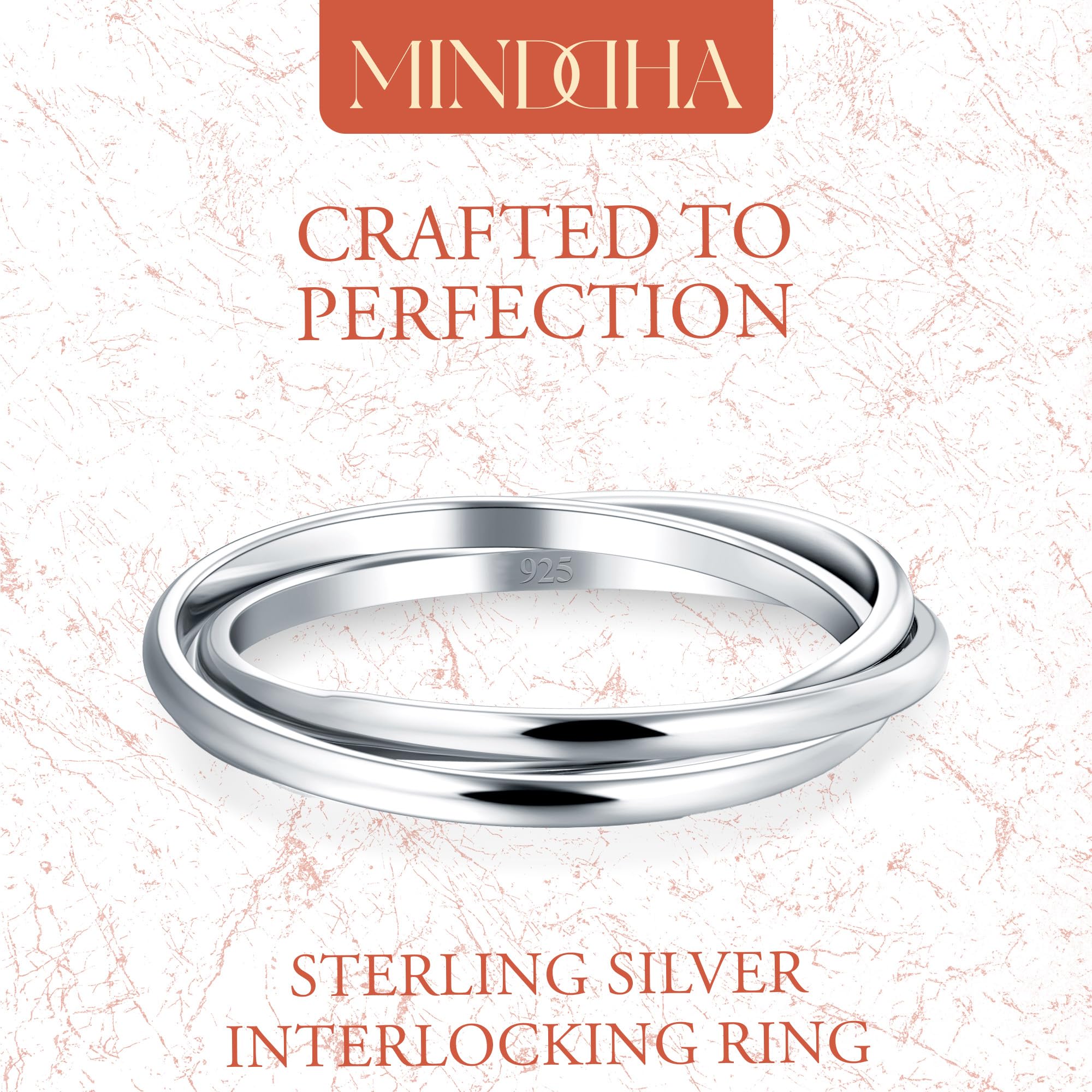 MINDDHA Sterling Silver Interlocking Ring for Women - 925 Trinity Rolling Ring - Handmade Dainty Stackable Jewelry - Ideal Gift for Anniversary, Birthday, Special Occasions - 2mm 3mm Bands, Size 8