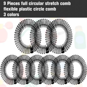 Nuenen 9 Pieces Circular Stretch Plastic Hair Comb Headband Set for Women Girls Hair Accessories (Black)