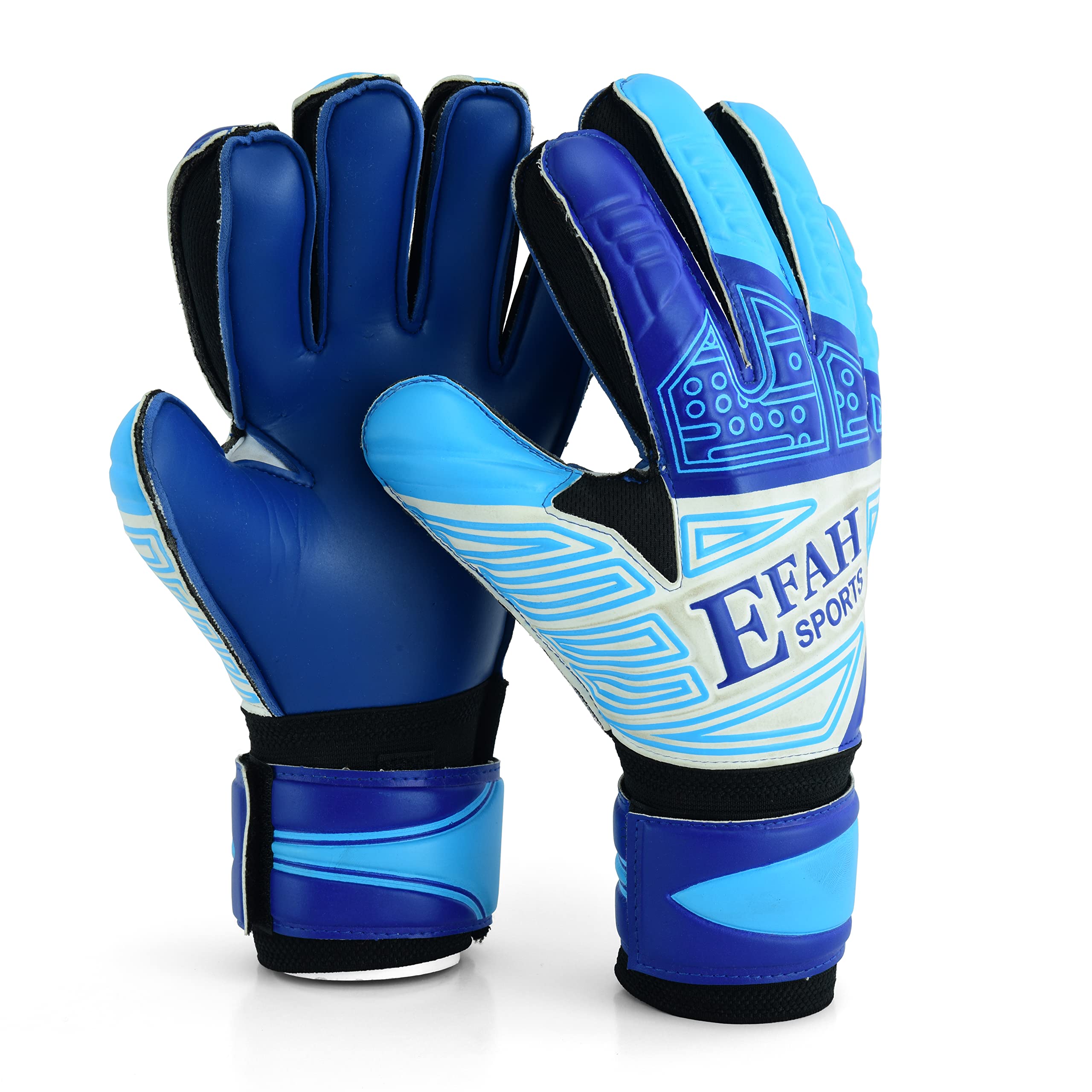 EFAH SPORTS Soccer Goalkeeper Gloves for Kids Boys Children Youth Football Goalie Gloves with Fingersave and Double Wrist Protection Strong Grip Palms (Size 6 suitable for 13 to 15 years old, Blue)