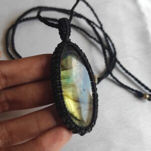 Natural Labradorite Macrame Pendant, Cord Wrapped Macrame Pendant, Bohemian Jewelry, Hand Wrapped Pendant